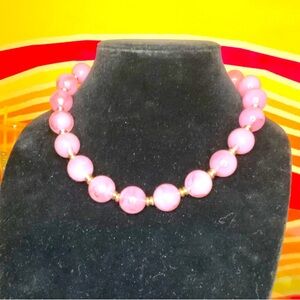 Vintage Pink Marbled Bead Necklace